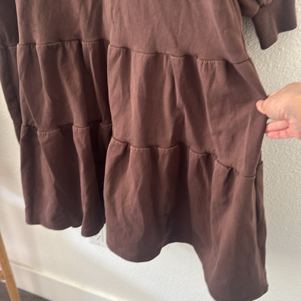 NAP Loungewear Tiered Crewneck Long Sleeve Dress Cotton Brown Mocha Size Small - Picture 7 of 10